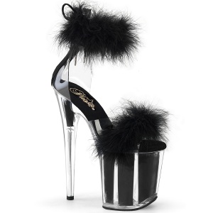 Black 20 cm FLAMINGO-824F exotic pole dance high heel sandals with feathers