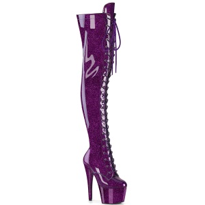 Glitter 18 cm ADORE-3020GP Violett overknee stiefel mit schnürung high heels