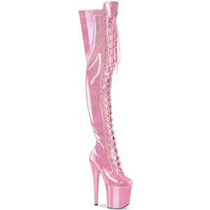 Glitter 20 cm FLAMINGO-3020GP Rose thigh high boots with laces high heels