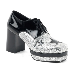 Glitter GLAMROCK-02 zuhälterschuhe 70er herren pimp schuhe disco silber