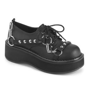 Kunstleder 5 cm EMILY-32 Schwarze punk schuhe mit schnürung