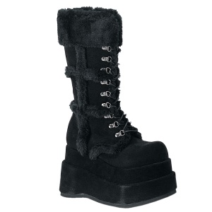 Kunstpelz 11,5 cm BEAR-202 emo damen stiefel mit pyramiden plateau in schwarz