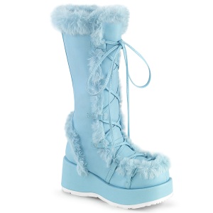 Kunstpelz 7 cm CUBBY-311 lolita damenstiefel mit plateau in blau