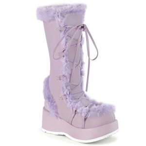 Kunstpelz 7 cm CUBBY-311 lolita damenstiefel mit plateau in lavendel