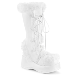 Kunstpelz 7 cm CUBBY-311 lolita damenstiefel mit plateau in weiss