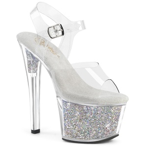 Silber 18 cm SKY-308RSI transparent plateau high heels mit strass steinen