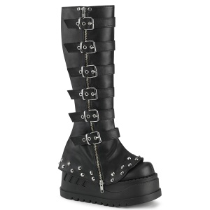 Vegan 12 cm STOMP-223 cyberpunk plateau wedges stiefel mit schnallen