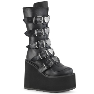 Vegan 14 cm SWING-230 emo calf-high women boots platform with buckles black