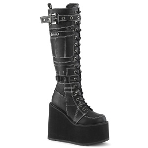 Vegan 14 cm SWING-260 kniehohe plateaustiefel damen mit schnürung