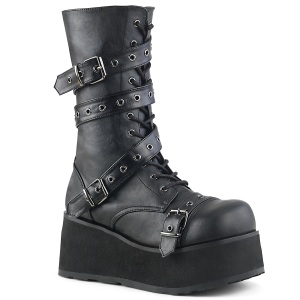 Vegan 8,5 cm TRASH205 platform stiefel herren mit schnallen schwarz