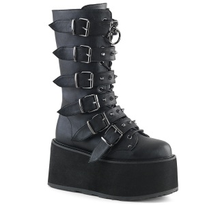 Vegan 9 cm DAMNED-225 platform halbhohe stiefel damen mit schnallen schwarz