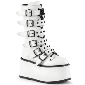 Vegan 9 cm DAMNED-225 platform halbhohe stiefel damen mit schnallen weiss