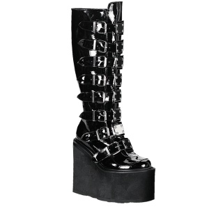 Wedge 14 cm S815 plateaustiefel damen mit schnallen schwarz LA