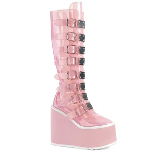 Wedge 14 cm S815 plateaustiefel damen mit schnallen vinyl rosa