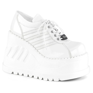 Weisse 12 cm keilabsatz STOMP-08 damen schnürschuhe mit wedge absatz