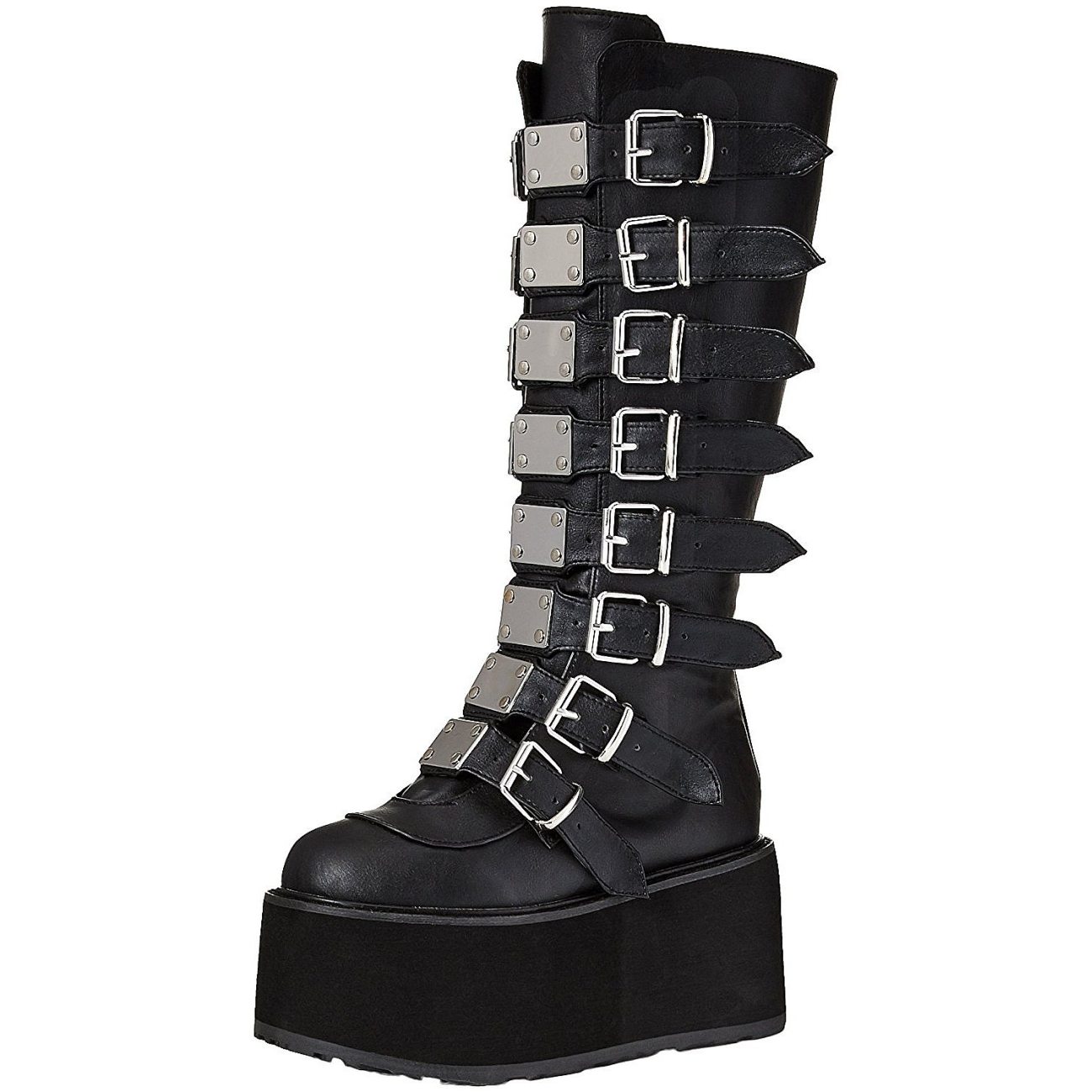 Black Leatherette 9 cm DAMNED-318 womens buckle boots with platform