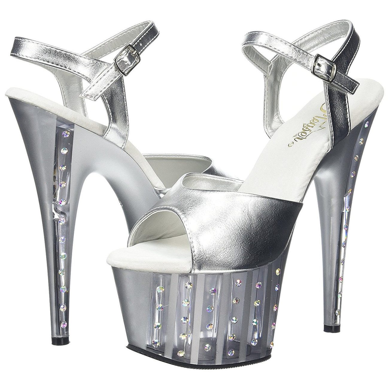 Silver 18 cm ADORE709VLRS rhinestone platform high heels