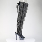 Black 15 cm pole dance exotic overknee boots rhinestone fringes