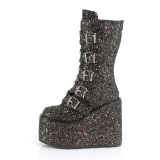 Glitter 14 cm SWING-G platform halbhohe stiefel damen mit schnallen schwarz