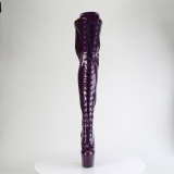 Glitter 18 cm ADORE-3020GP Violet thigh high boots with laces high heels