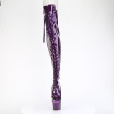 Glitter 18 cm PEEP TOE Violett overknee stiefel mit schnürung high heels