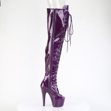 Glitter 18 cm PEEP TOE Violett overknee stiefel mit schnürung high heels