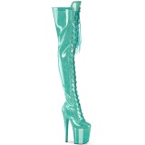 Glitter 20 cm FLAMINGO-3020GP Grüne overknee stiefel mit schnürung high heels