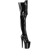 Glitter 20 cm FLAMINGO-3020GP Schwarze overknee stiefel mit schnürung high heels