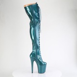 Glitter 20 cm FLAMINGO-3020GP Teal thigh high boots with laces high heels