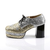 Glitter GLAMROCK-02 pimp shoes 70s mens disco platform shoes lace-up gold