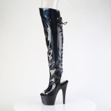 Hologram 18 cm ADORE-3019HWR black thigh high boots open toe with lace up