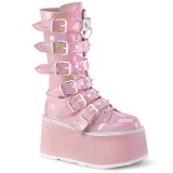 Hologramm 9 cm DAMNED-225 platform halbhohe stiefel damen mit schnallen rosa