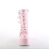 Hologramm 9 cm DAMNED-225 platform halbhohe stiefel damen mit schnallen rosa