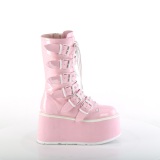 Hologramm 9 cm DAMNED-225 platform halbhohe stiefel damen mit schnallen rosa