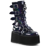 Hologramm 9 cm DAMNED-225 platform halbhohe stiefel damen mit schnallen schwarz