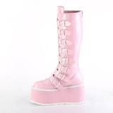 Hologramm 9 cm DAMNED-318 kniehohe plateaustiefel damen mit schnallen rosa