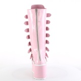 Hologramm 9 cm DAMNED-318 kniehohe plateaustiefel damen mit schnallen rosa