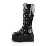 Hologramm 9 cm DAMNED-318 kniehohe plateaustiefel damen mit schnallen schwarz