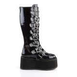 Hologramm 9 cm DAMNED-318 kniehohe plateaustiefel damen mit schnallen schwarz