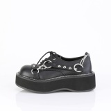 Kunstleder 5 cm EMILY-32 Schwarze punk schuhe mit schnürung