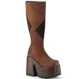 Kunstleder blockabsatz hippie 13 cm CAMEL-280 braune chunky stiefel plateau