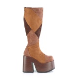 Kunstleder blockabsatz hippie 13 cm CAMEL-280 braune chunky stiefel plateau