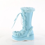 Kunstpelz 7 cm CUBBY-311 lolita damenstiefel mit plateau in blau