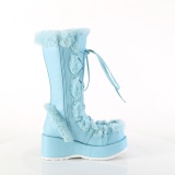 Kunstpelz 7 cm CUBBY-311 lolita damenstiefel mit plateau in blau