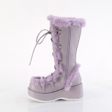 Kunstpelz 7 cm CUBBY-311 lolita damenstiefel mit plateau in lavendel