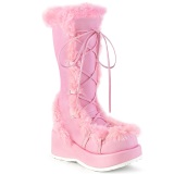 Kunstpelz 7 cm CUBBY-311 lolita damenstiefel mit plateau in rosa