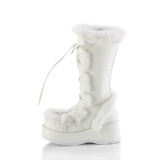 Kunstpelz 7 cm CUBBY-311 lolita damenstiefel mit plateau in weiss