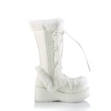 Kunstpelz 7 cm CUBBY-311 lolita damenstiefel mit plateau in weiss