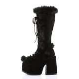 Kunstpelz blockabsatz goth 13 cm schwarze chunky plateaustiefel damen