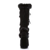 Kunstpelz blockabsatz goth 13 cm schwarze chunky plateaustiefel damen